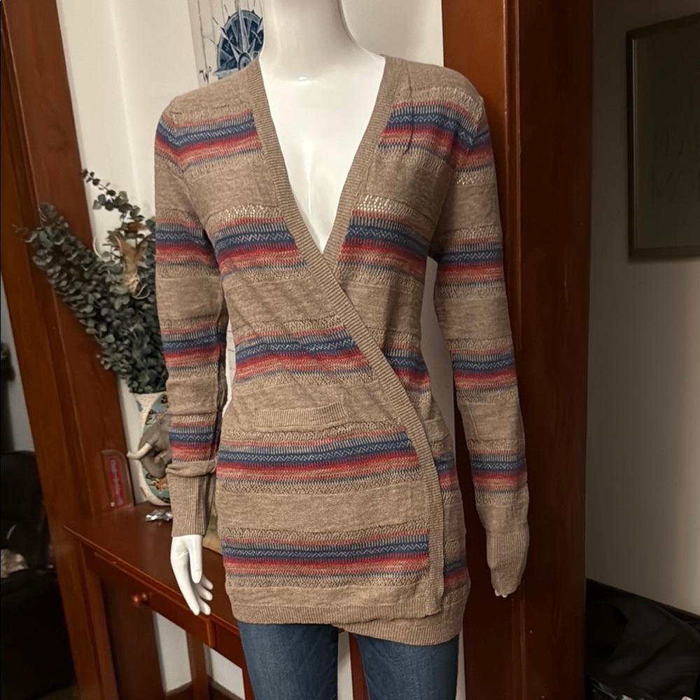NWT Eddie Bauer size small Striped Tan Wrap Sweater